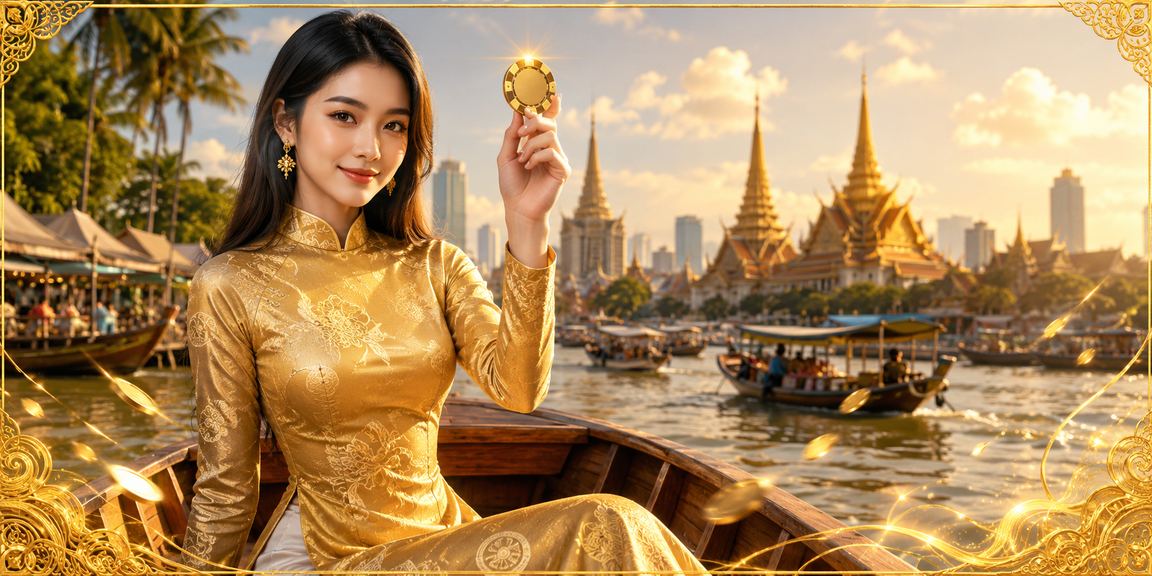 Cô gái mặc áo dài dùng điện thoại cài app casino tại vùng sông Mekong